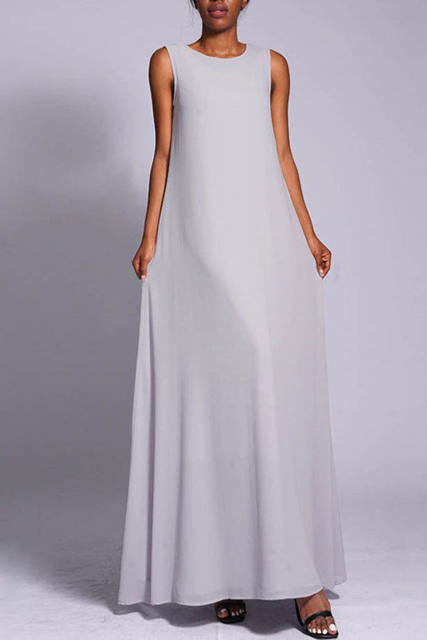 Casual Round Neck Solid Maxi Dress