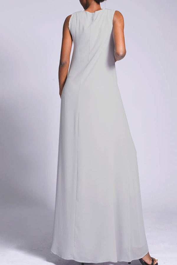 Casual Round Neck Solid Maxi Dress