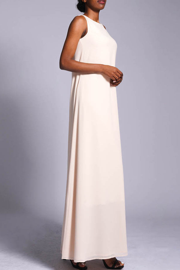 Casual Round Neck Solid Maxi Dress