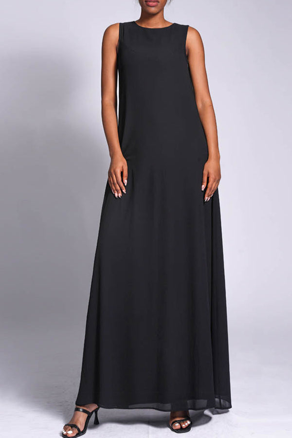 Casual Round Neck Solid Maxi Dress