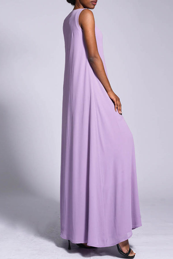 Casual Round Neck Solid Maxi Dress