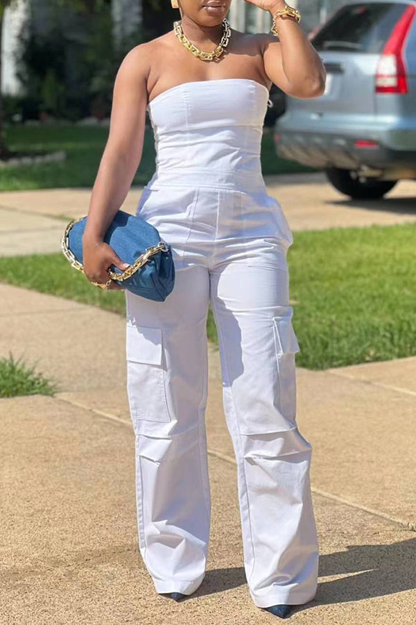 Strapless Cargo Pocket Sleeveless Jumpsuit