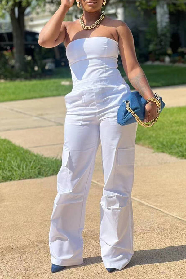 Strapless Cargo Pocket Sleeveless Jumpsuit