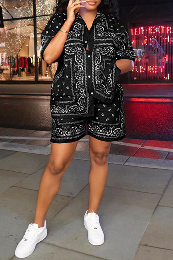 Casual Paisley Print Shirt & Shorts Set