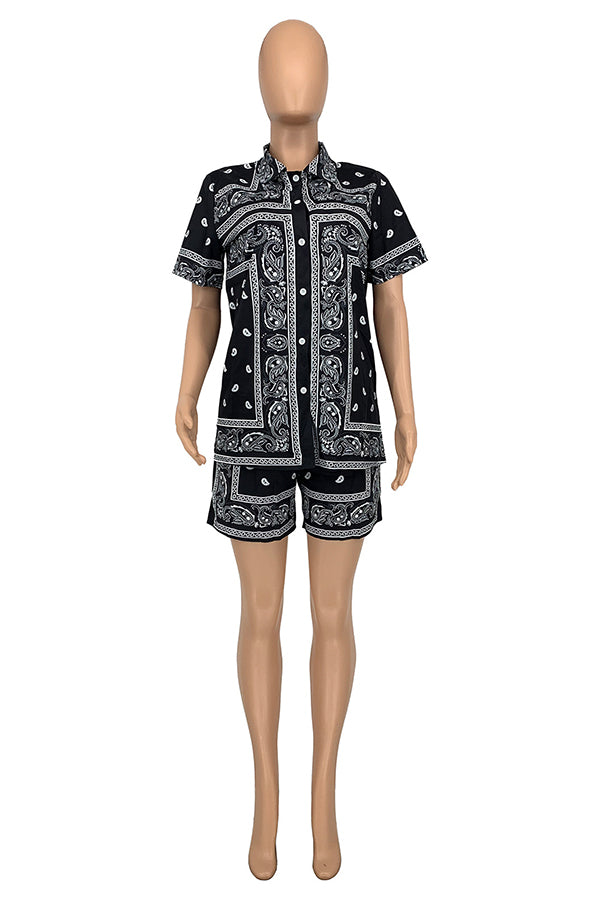 Casual Paisley Print Shirt & Shorts Set