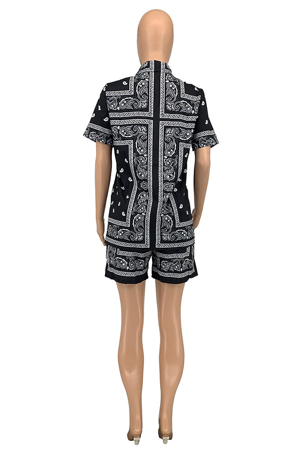 Casual Paisley Print Shirt & Shorts Set