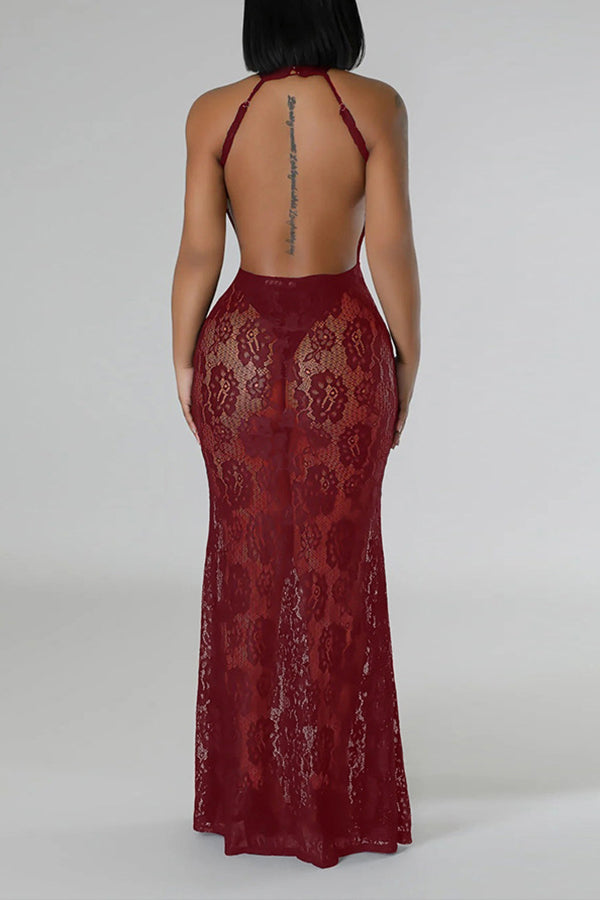 See-Through Lace Halterneck Dress