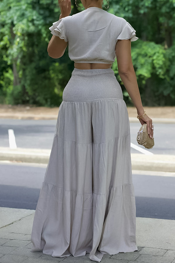 Short-Sleeved Strappy Top & Wide-Leg Pants Set