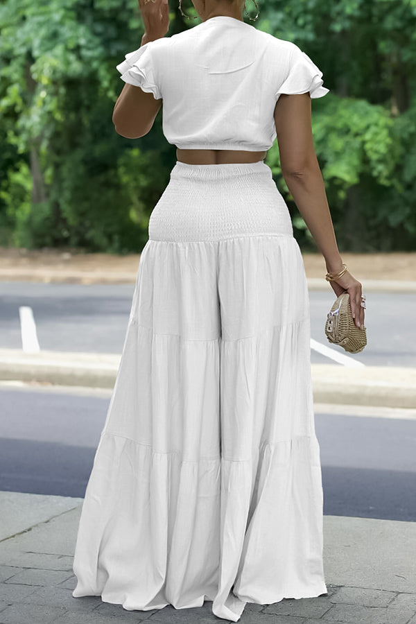 Short-Sleeved Strappy Top & Wide-Leg Pants Set