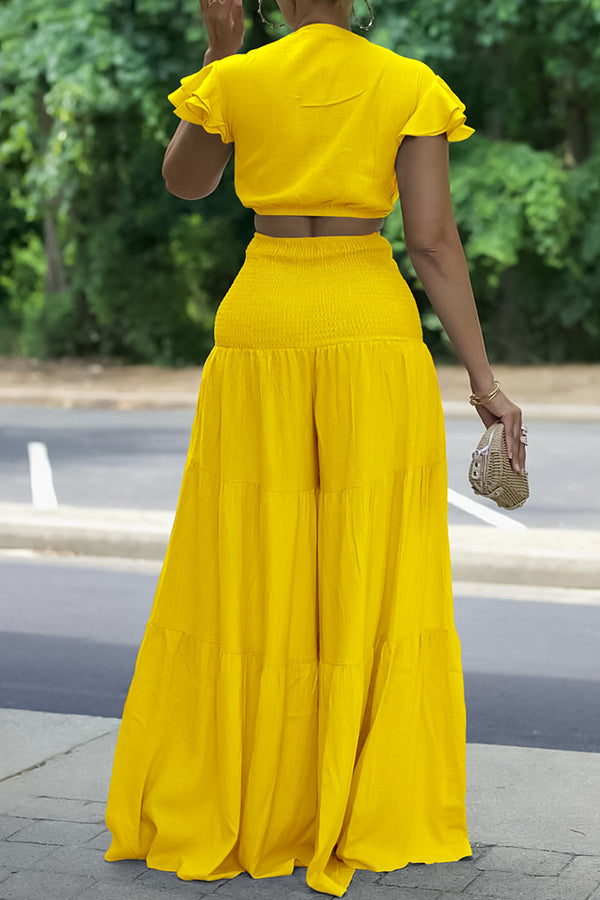 Short-Sleeved Strappy Top & Wide-Leg Pants Set