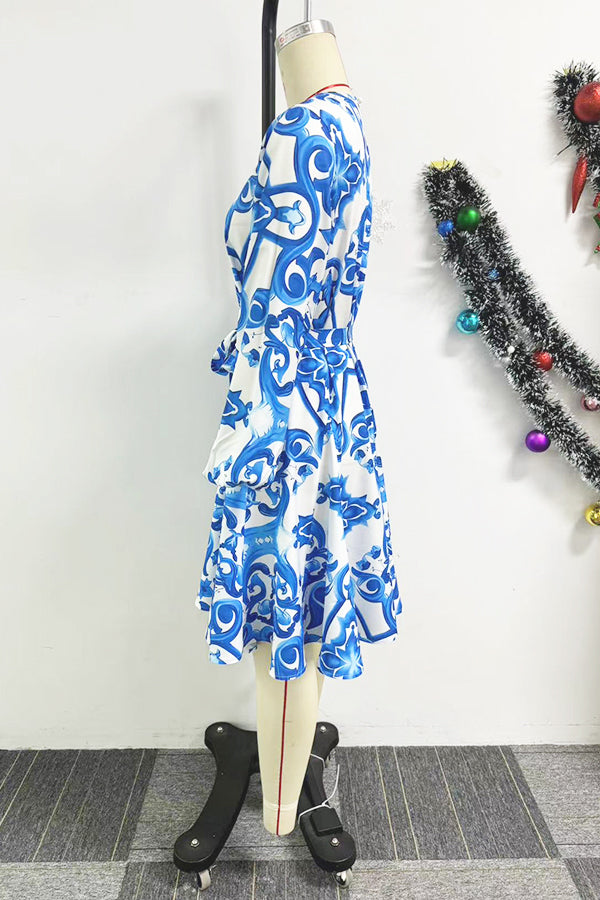 Resort Printed Strappy Large Skirt Dress