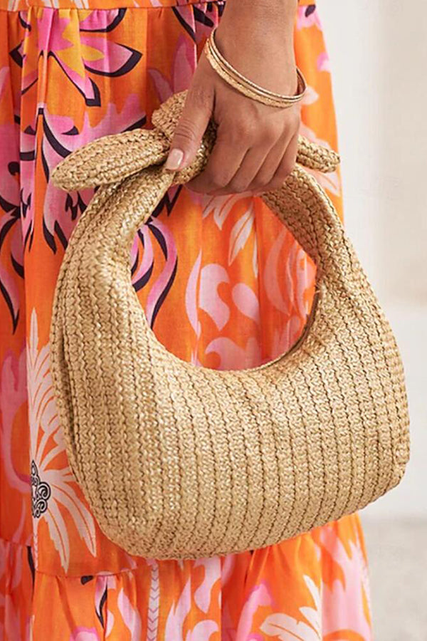 Resort Style Bow Straw Crescent Tote Bag