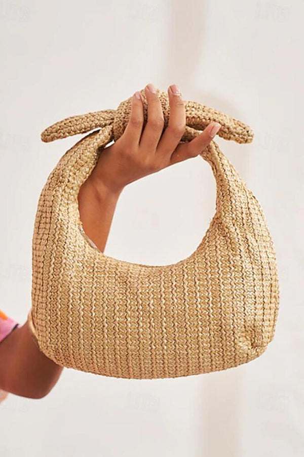 Resort Style Bow Straw Crescent Tote Bag