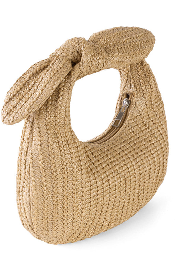 Resort Style Bow Straw Crescent Tote Bag