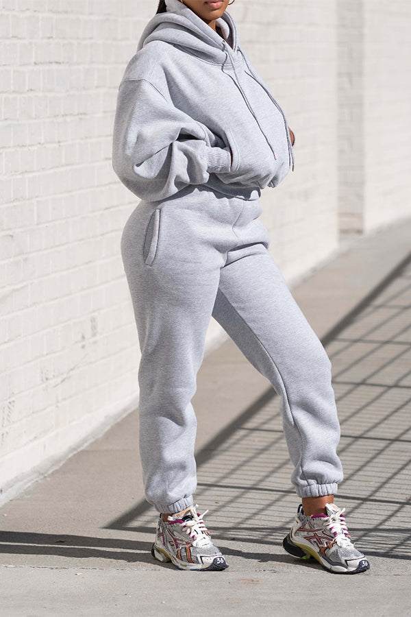 Cozy Solid Hoodie & Slant Pocket Pants Set