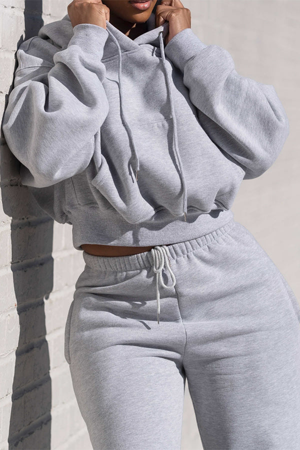 Cozy Solid Hoodie & Slant Pocket Pants Set