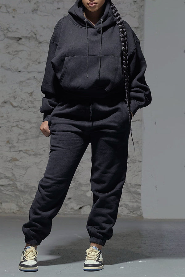 Cozy Solid Hoodie & Slant Pocket Pants Set