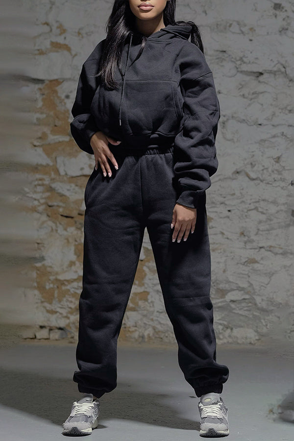 Cozy Solid Hoodie & Slant Pocket Pants Set