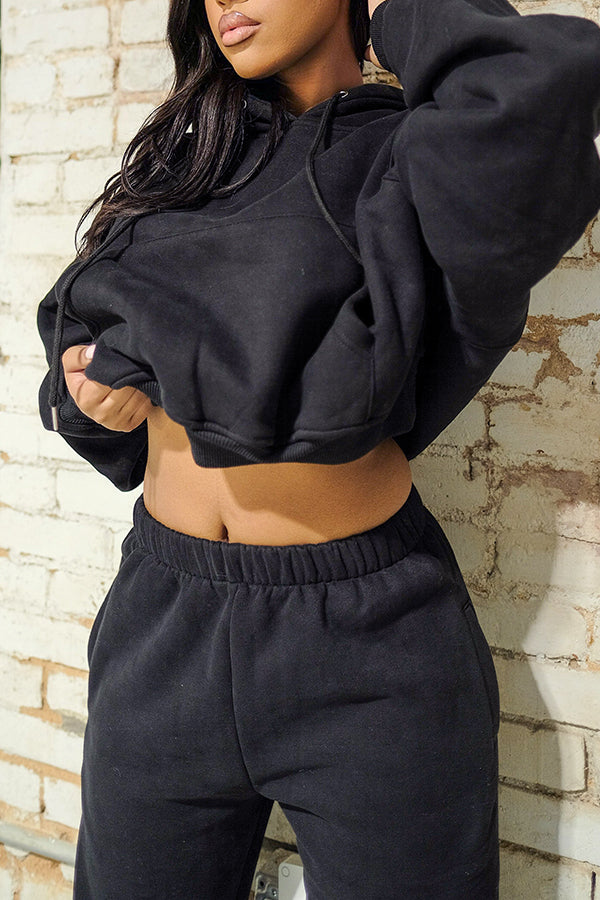 Cozy Solid Hoodie & Slant Pocket Pants Set