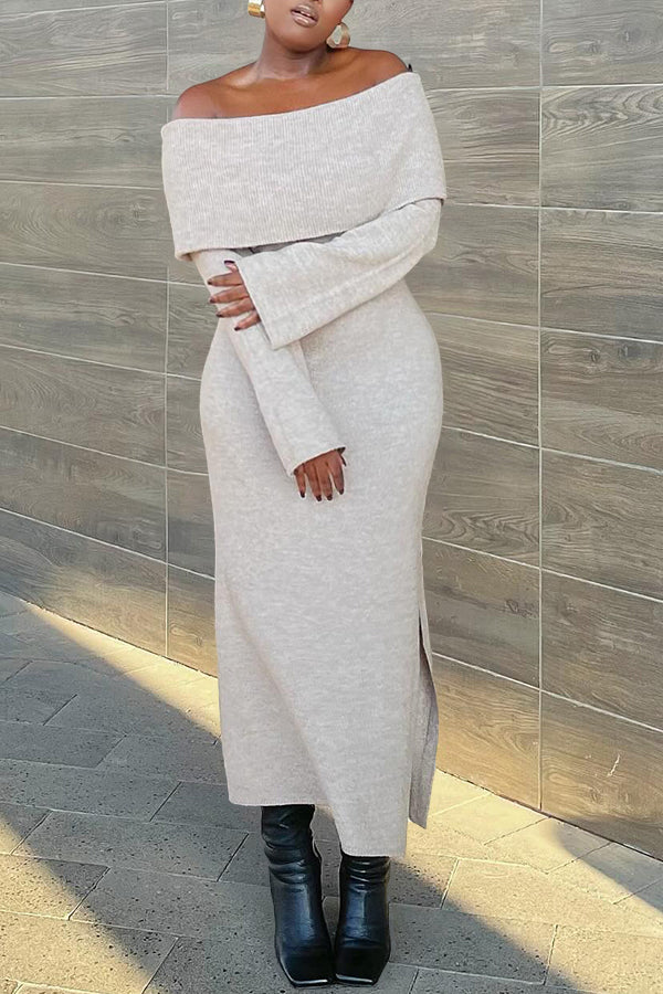 Casual Off Shoulder Knit Maxi Dress