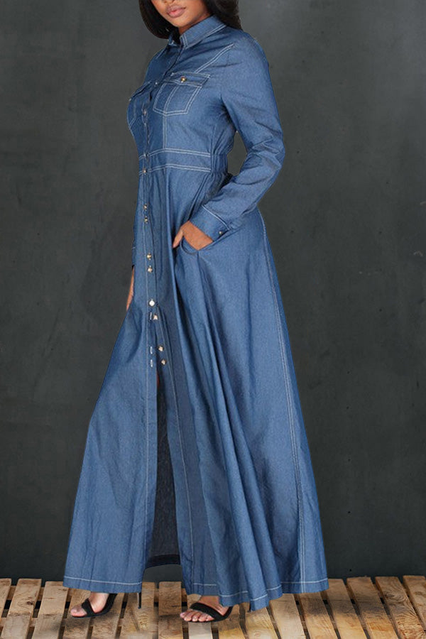 Casual A Line Denim Maxi Dress