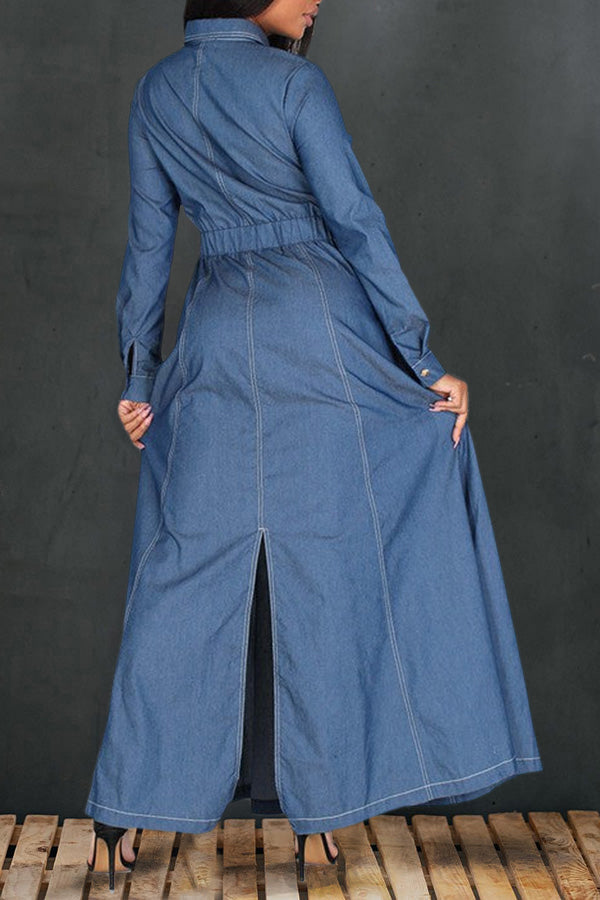 Casual A Line Denim Maxi Dress