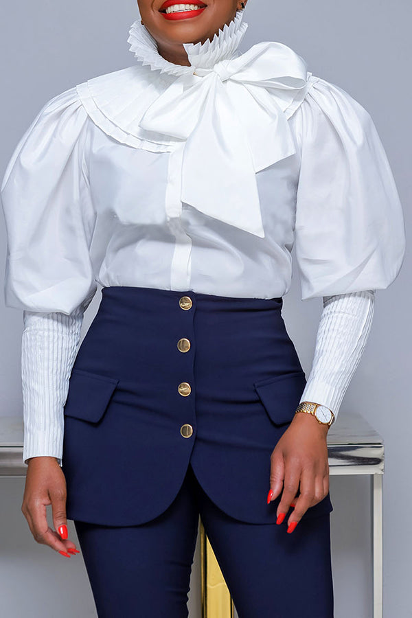 Elegant Button Up Peplum Boat Cut Pants 