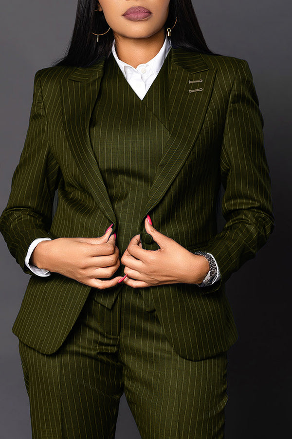 Classic Striped Peak Collar Blazer & Pants Set