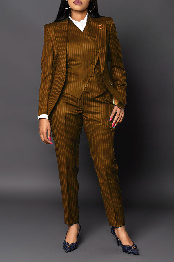 Classic Striped Peak Collar Blazer & Pants Set