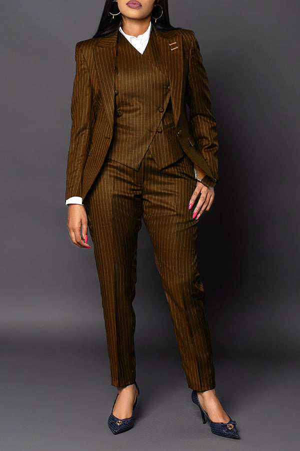 Classic Striped Peak Collar Blazer & Pants Set