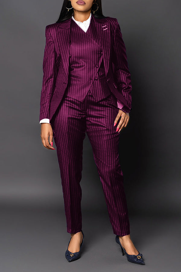 Classic Striped Peak Collar Blazer & Pants Set