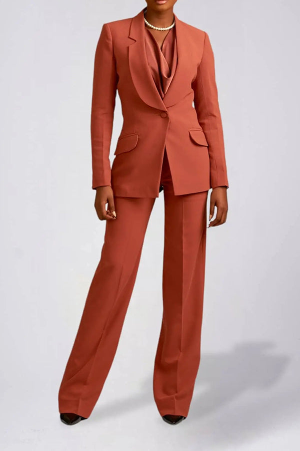 Elegant Lapel Neck Solid Blazer & Pants Set