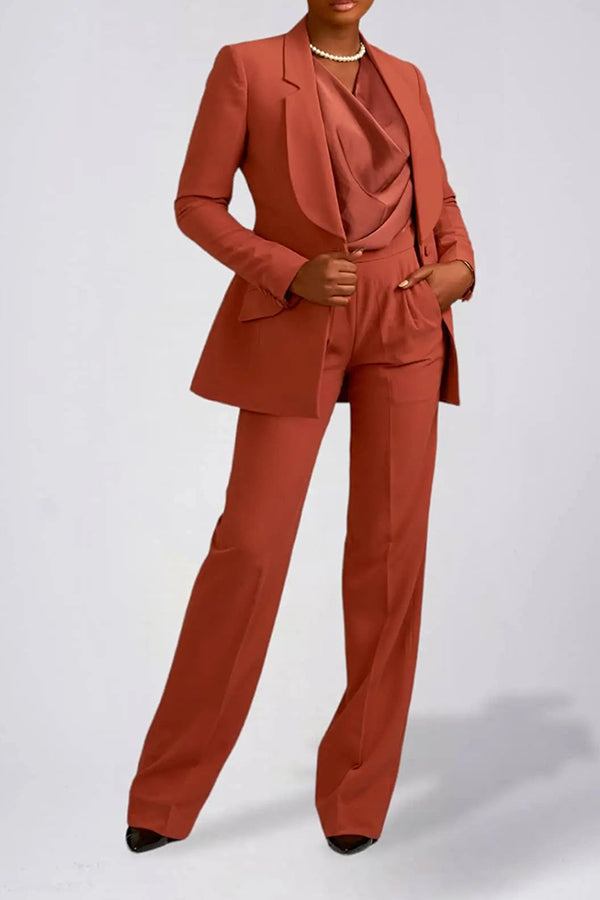 Elegant Lapel Neck Solid Blazer & Pants Set