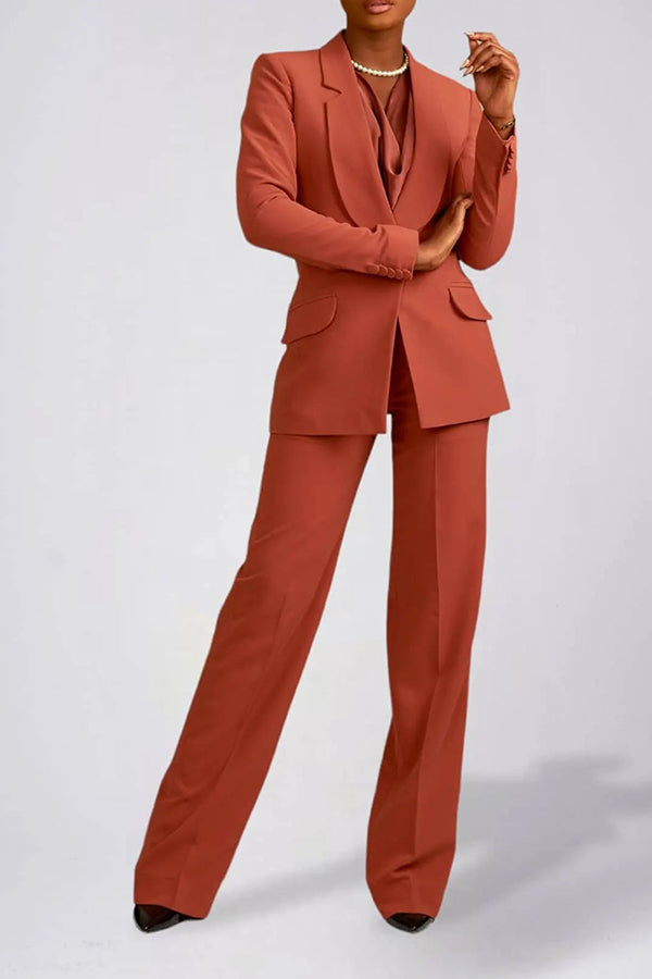 Elegant Lapel Neck Solid Blazer & Pants Set