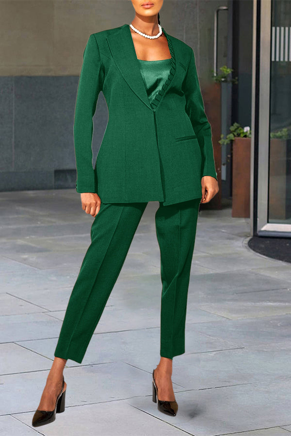 Classic Pleat Asymmetrical Blazer & Pants Set