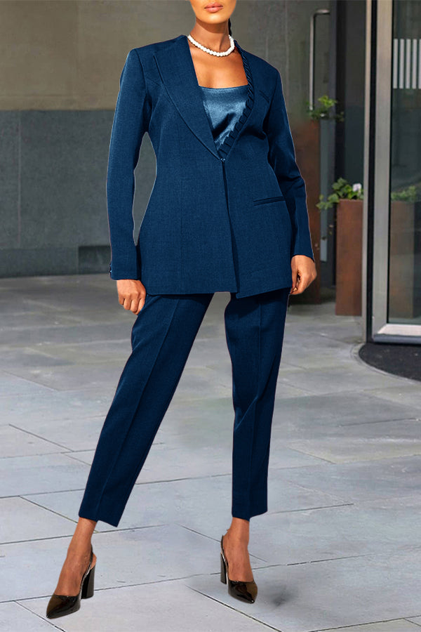 Classic Pleat Asymmetrical Blazer & Pants Set