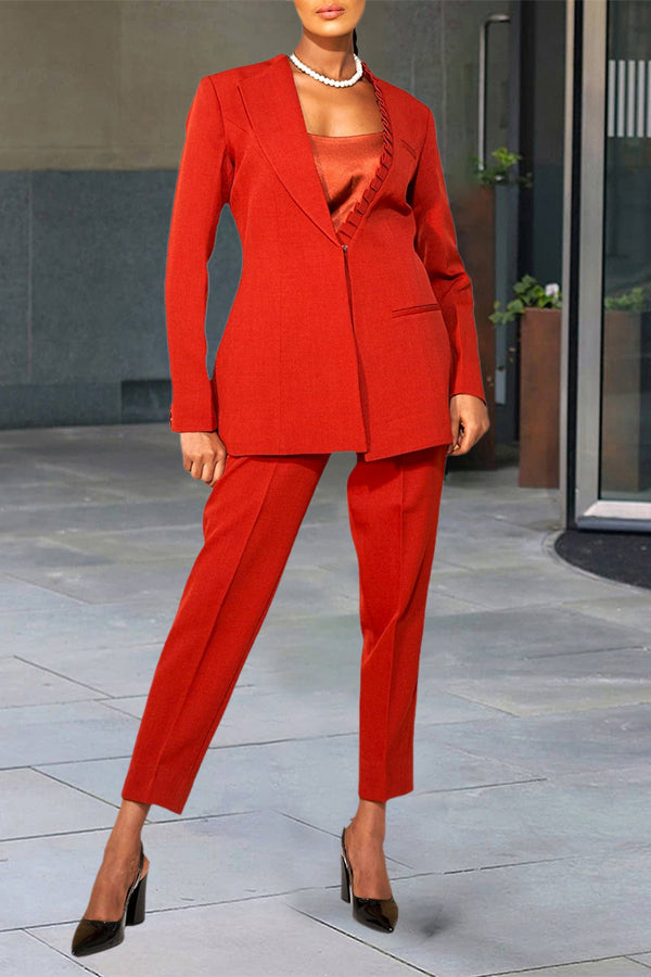 Classic Pleat Asymmetrical Blazer & Pants Set