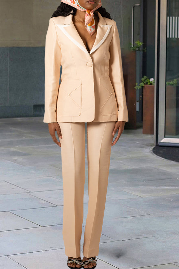 Elegant Peak Collar Blazer & Pants Set