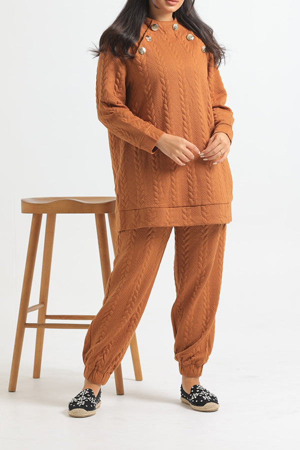 Cozy Cable Knit Round Neck Sweater & Pants Set