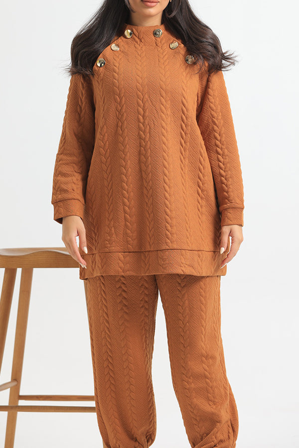 Cozy Cable Knit Round Neck Sweater & Pants Set