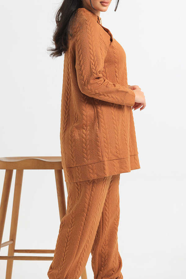 Cozy Cable Knit Round Neck Sweater & Pants Set