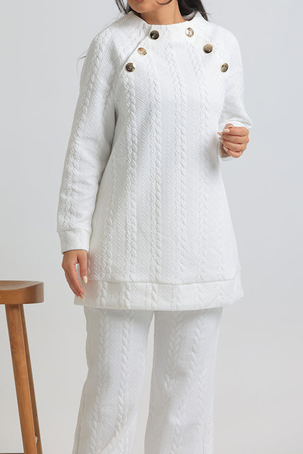 Cozy Cable Knit Round Neck Sweater & Pants Set