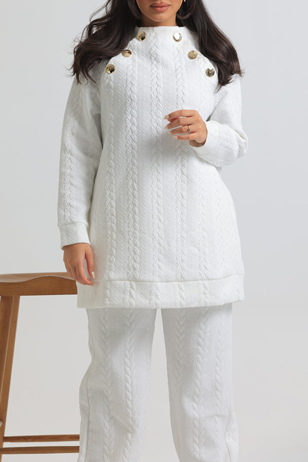 Cozy Cable Knit Round Neck Sweater & Pants Set