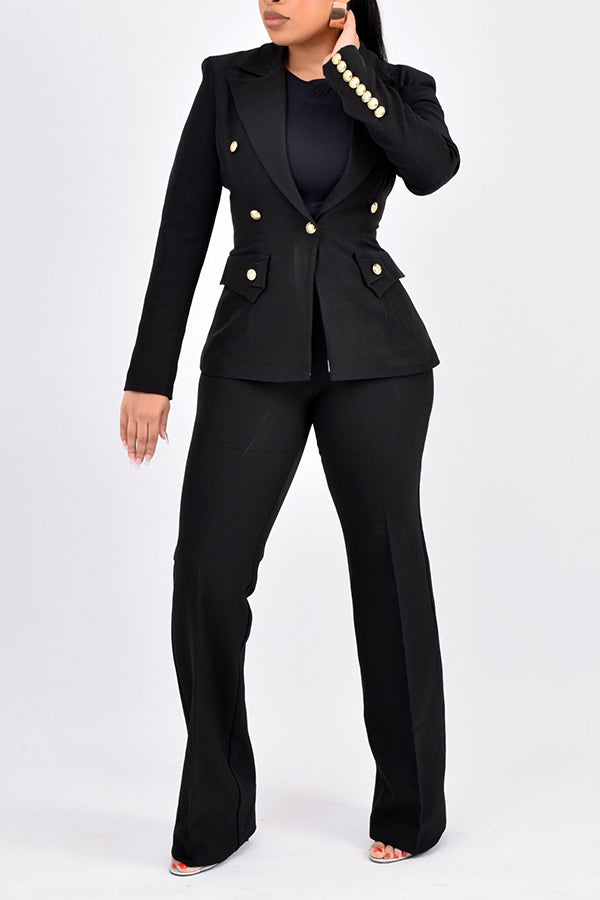 Chic Double Breasted Lapel Neck Blazer & Pants Set