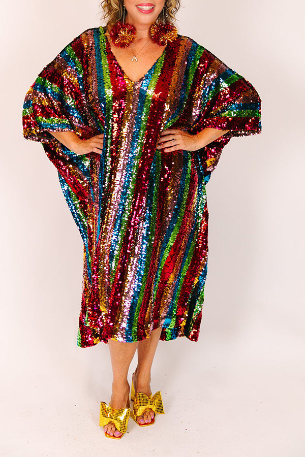 Rainbow Stripe Sequin Mid Caftan