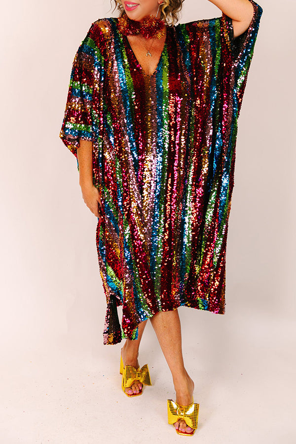 Rainbow Stripe Sequin Mid Caftan