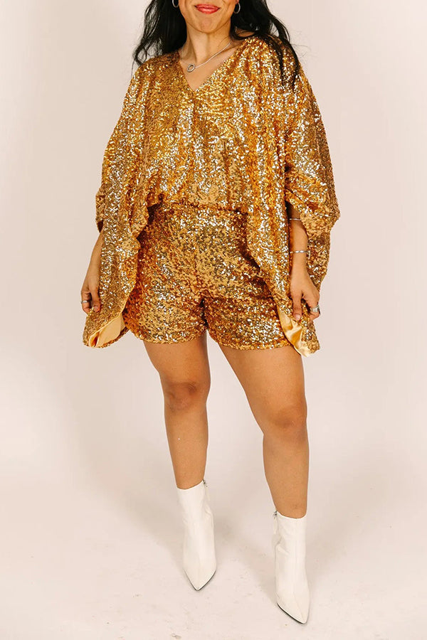 Stylish Sequin Batwing Sleeve Top