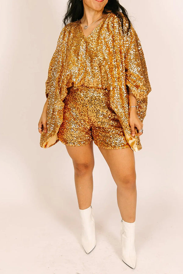 Stylish Sequin Batwing Sleeve Top