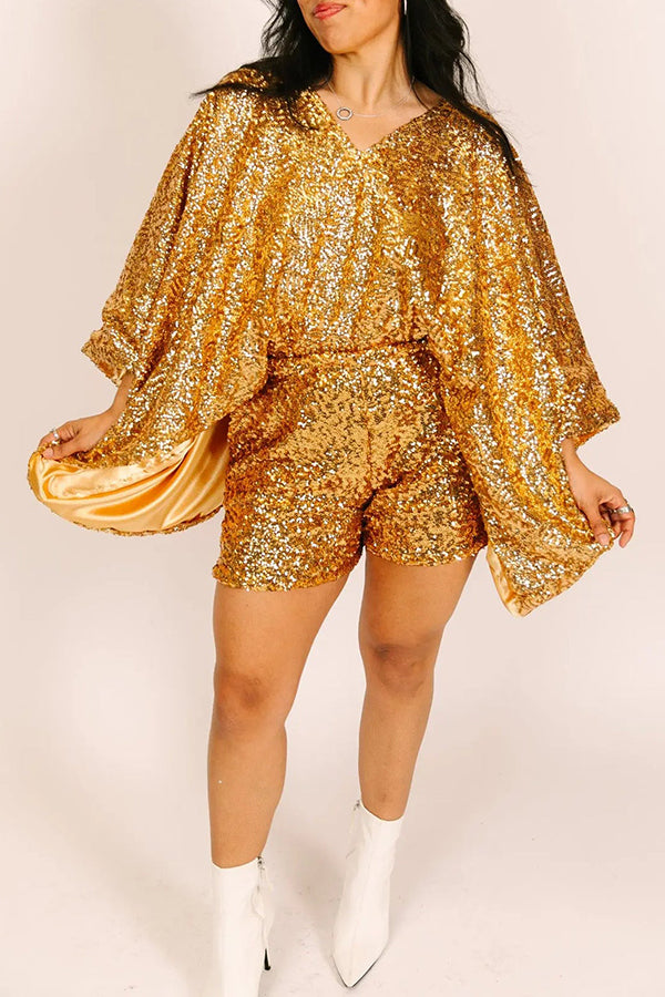 Stylish Sequin Batwing Sleeve Top