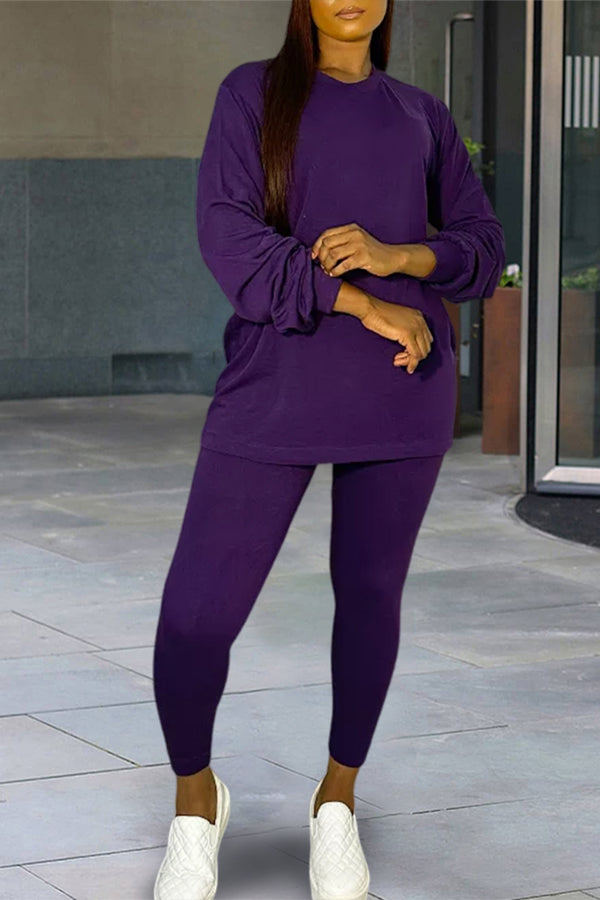 Cozy Round Neck Batwing Sleeve Top & Leggings Set